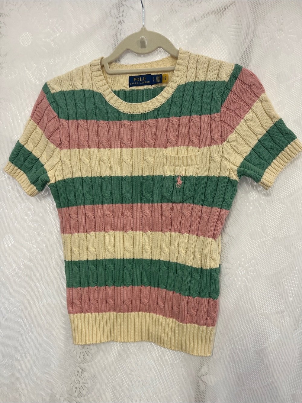 Polo by Ralph Lauren Striped Cable Knit Short Sleeve Sweater EUC S